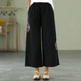 thumbnail image 5 of Women Summer Cotton Linen Palazzo Pants Plus Size Casual Ethnic Embroidery Crop Pants Capri Work Straight Leg Trouser, 5 of 7