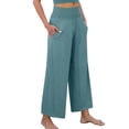 thumbnail image 6 of Petite Womens Wide Leg Crop Pants 2026 Summer Smocked Waist Pull On Casual Palazzo Trousers with Pockets Light Blue M, 6 of 6