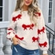 thumbnail image 1 of Suéter de cuello redondo para mujer, suéter de punto de patchwork a rayas con cuello de manga larga, suéter de mujer, tops acrílicos, 1 of 9