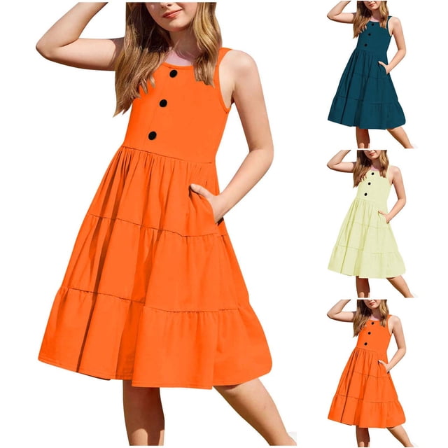 Milgrthf Robe Camisole Décontractée d'Été pour Filles, Tendance, Dégradé, Ample, Col Ras du Cou, Sans Manches, Ligne A Évasée, Robes pour 4-15 Ans, Rose, 4 Ans