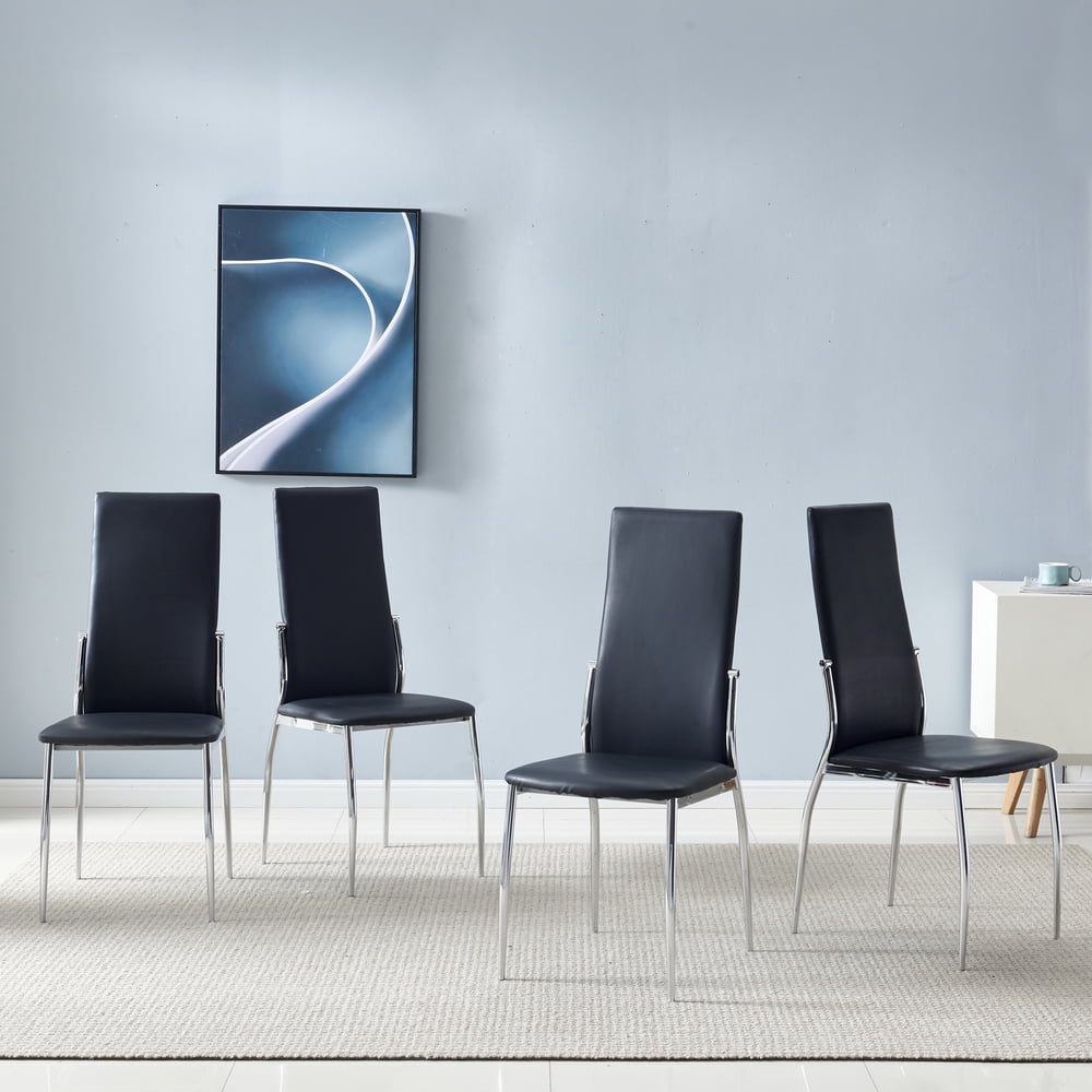 Kepooman 4 Pcs Modern PU Leather Dining Chairs with Padded Seat & High Back, Black Kepooman 4 Pcs Modern PU Leather Dining Chairs with Padded Seat & High Back, Black