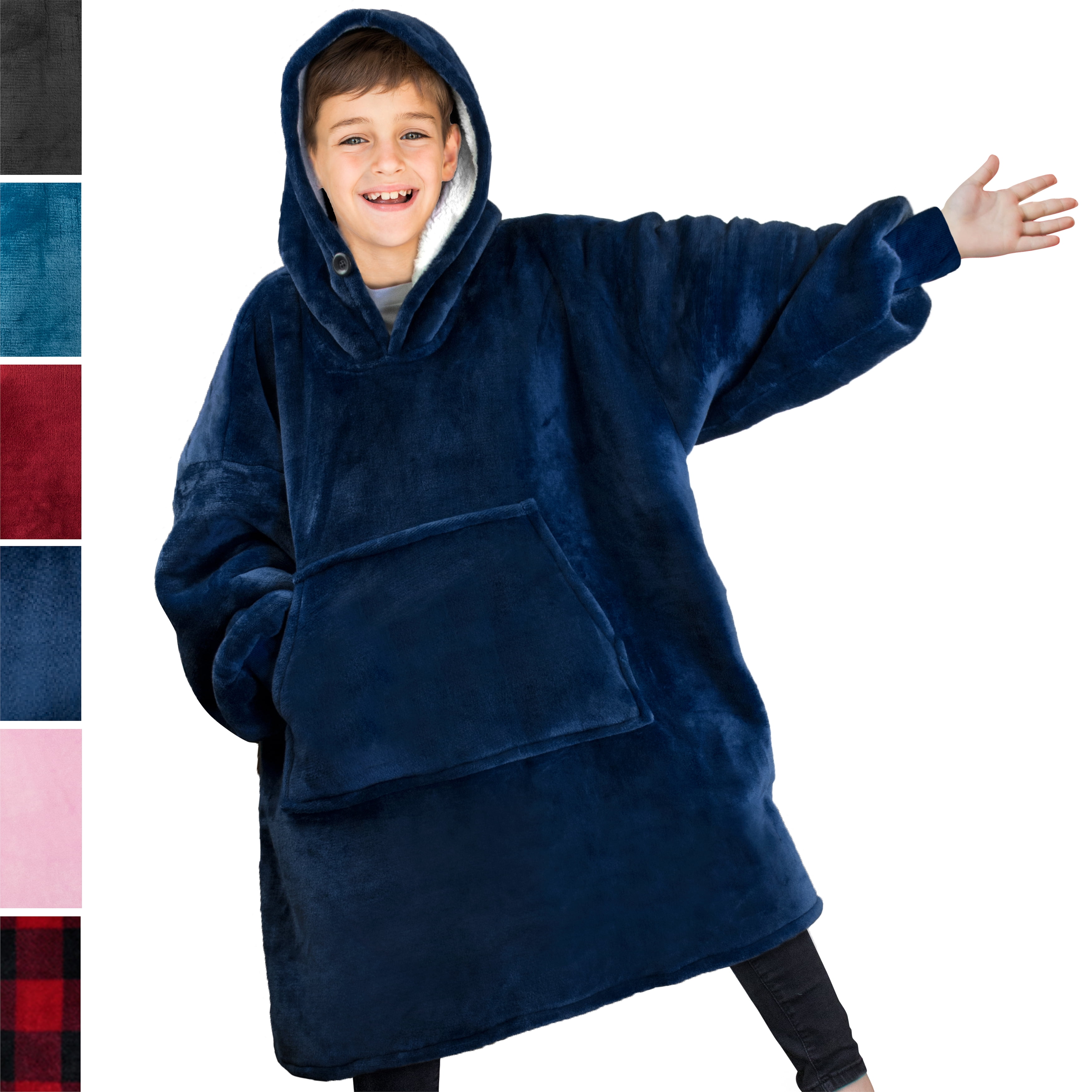 Kids Hoodie Blanket Oversized Fluffy Fleece Jumper Sweatshirt with Front Giant Pocket Print Soft Warm Wearable Blanket for Girls Boys