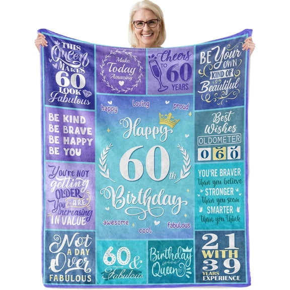 Happy 60th Birthday Gifts for Women, 60 Year Old Birthday Gifts for Women Turning 60, 60th Birthday Decorations Idea, Female 60th Birthday Gifts for Her, 60th Birthday Blanket Gifts 60X50