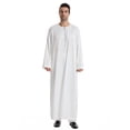 thumbnail image 2 of Ceisia Men's Long Sleeve Solid Color Satin Robe Loose Fit Full Length Thobe with Embroidery for Ramadan White S Gifts, 2 of 9