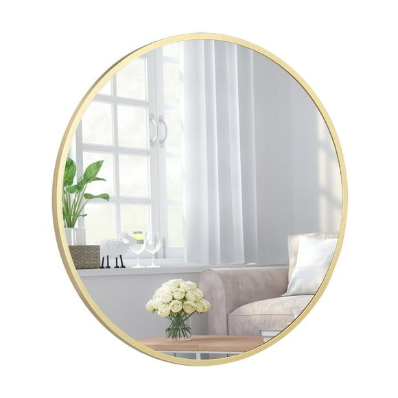 COZONY 18inch Black Aluminum Frame Bathroom Mirror, HD Glass Wall-Mounted Rectangle Mirror w/ Curved Corners