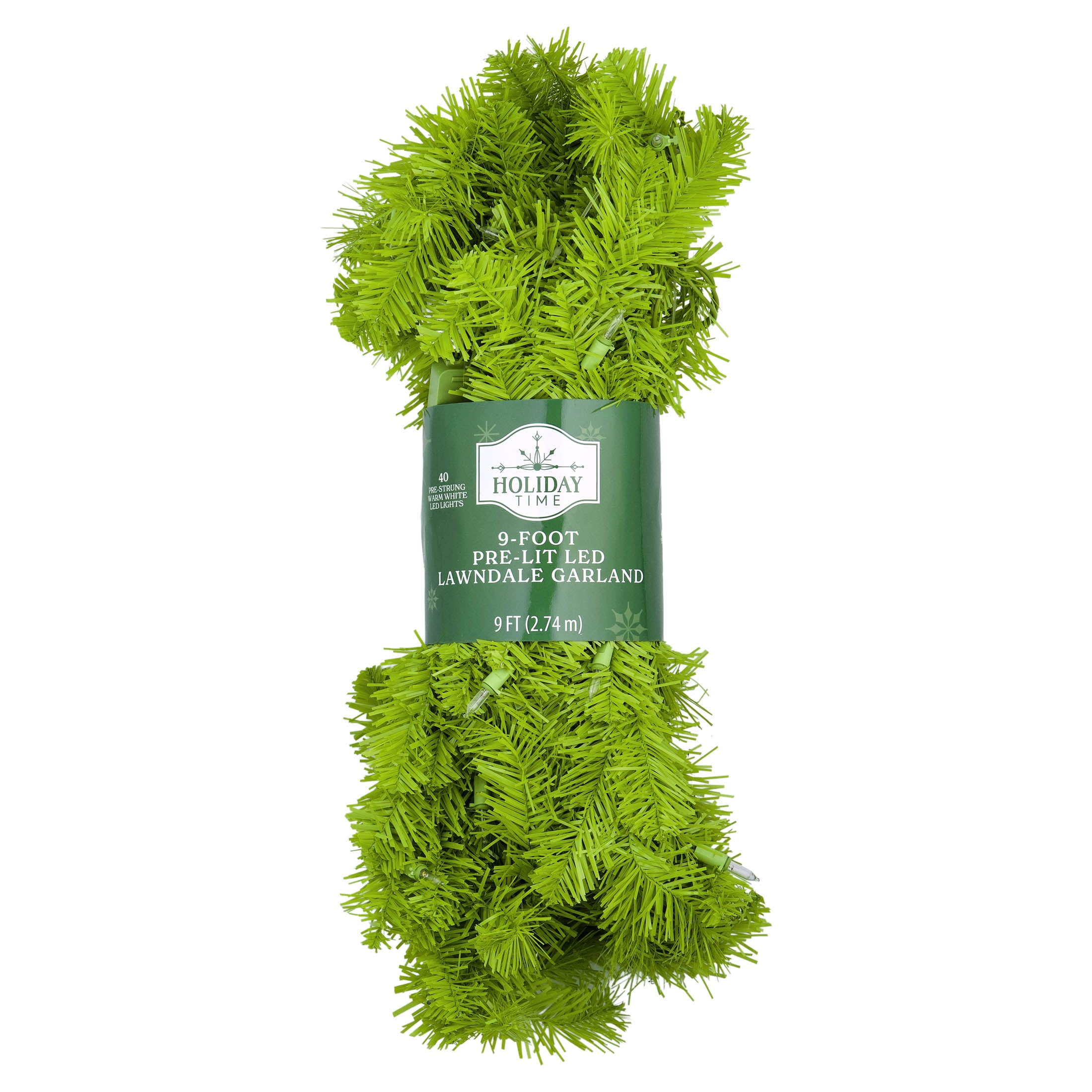Lawndale Spruce Pre-Lit Warm White LED Artificial Christmas Garland, Green, 9', by Holiday Time