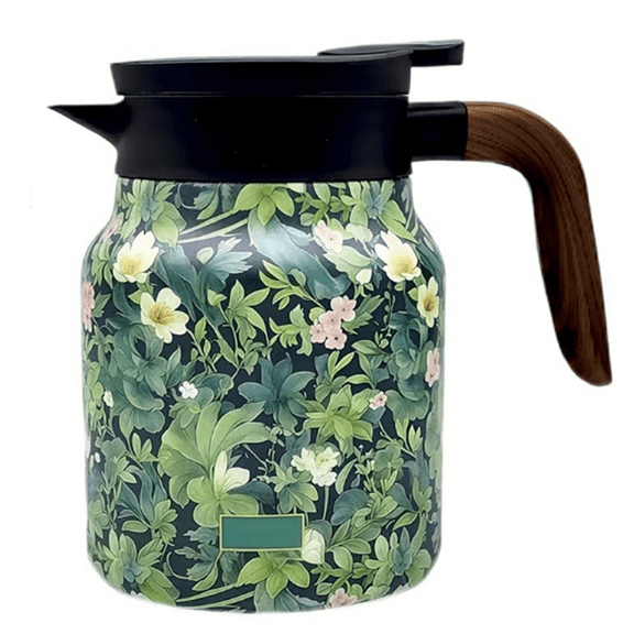 Vintage Floral Pattern Tea Built-in Infuser Stainless Steel Thermal Carafe with Lid for Hot Drinks Green,1 x Thermos Flask,Green