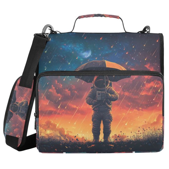 FORMRS Zipper Binder with Shoulder Strap 2-inch Ring 500 Sheet Capacity File Bag, Astronaut at Dawn
