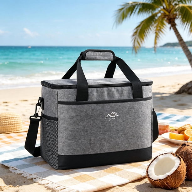 Bolsa térmica reutilizable para picnic con correas de transporte, de tela Oxford, bolsa refrigeradora para camping, barbacoa, oficina y Gris