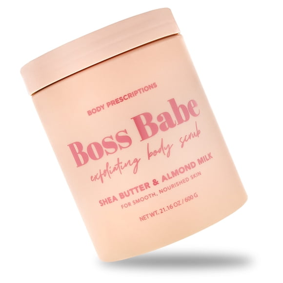Body Prescriptions Pink Boss Babe Body Scrub gel de baño exfoliante para una piel nutrida y ultrasuave limpiador con manteca de karité y leche de almendras