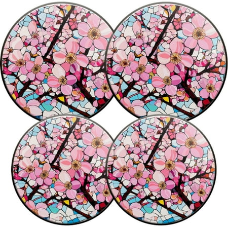 

Electric Stove Burner Covers 4 Pcs Round Gas Burner Cover 8 and 10 Inch Mosaic - style Cherry Blossom Artwork