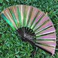thumbnail image 3 of opvise Folding Fan 13 Ribs Burr Free Brilliant Color Transparent 13 Inch Large Shining Rave Hand Fan, 3 of 4