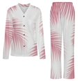 thumbnail image 5 of Pink Palm Leaf Print Womens Pyjamas Set Button Up Pyjamas Womens with Long Sleeve Top And Wide Leg Pants V-neck Loungewear Sets, 5 of 9
