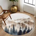 thumbnail image 2 of Round Rugs 5Ft, Tan Trees Forest Round Area Rug Washable Indoor Throw Carpet, Mountain Woods Natural Scenery Soft Non Slip Circle Rug for Cabinet Bathroom Home Decor Aesthetic, 2 of 8
