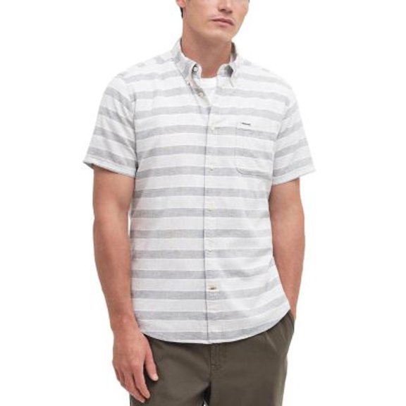 Barbour Somerby Printed Short Sleeve Button Down Shirt Olive S