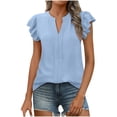thumbnail image 1 of Dealovy Tank Tops for Women Notch V Neck Ruffle Cap Sleeve Solid Color Casual Summer Solid Work Tunic Tops, 1 of 2