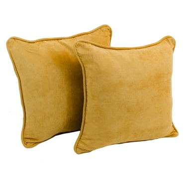 Blazing Needles Solid Microsuede Double-Corded Square Throw Pillows with Inserts (Set of 2), 18", Lemon