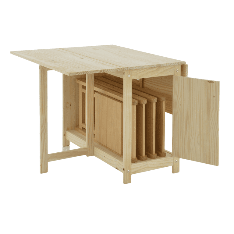 Solid Wood Foldable Table and 4 Chairs Set with Storage