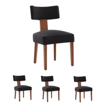Set of 4 Linen Fabric Modern Armless Dining Chairs with Curved backrest and Solid Wooden Legs for Dining Room Living Room (Black)