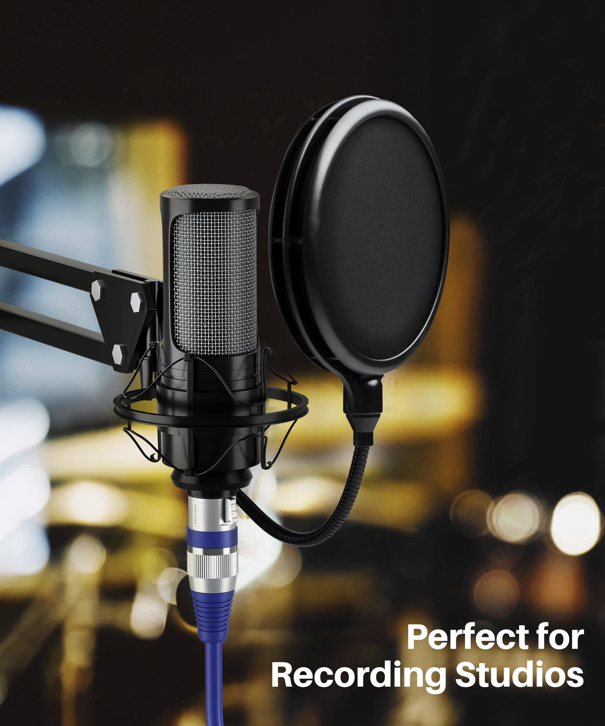 GearIT XLR to XLR Microphone Cable (100 Feet, 1 Pack) XLR Male to Female Mic Cable 3-Pin Balanced Shielded XLR Cable for Mic Mixer, Recording Studio, Podcast - Blue, 100Ft, 1 Pack