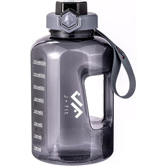 JFIT BPA Free Reusable Sports Water Bottle w/Time Markers, Leakproof Flip-Top Lid & Carry Strap – Durable PETG, 2.28" Wide-Mouth for Ice – Eco-Friendly, Odor-Free & Easy to Clean