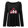 thumbnail image 4 of ICHUANYI Clearance Women's Sexy Off Shoulder Valentine's Day Printed Long Sleeve Hot Drilling Hollow Out T-shirt Blouse Tops ICHUANYI "ICHUANYI", 4 of 7