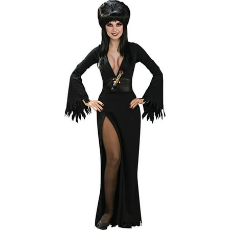 Morris Costumes Rubie's Womens Elvira Adult High cut dress with low V-neck front, belt and plastic dagger Costume Medium, Style RU888749MD