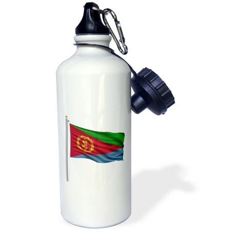 3dRose Flag of Eritrea on a flag pole over white Eritrean, Sports Water Bottle, 21oz