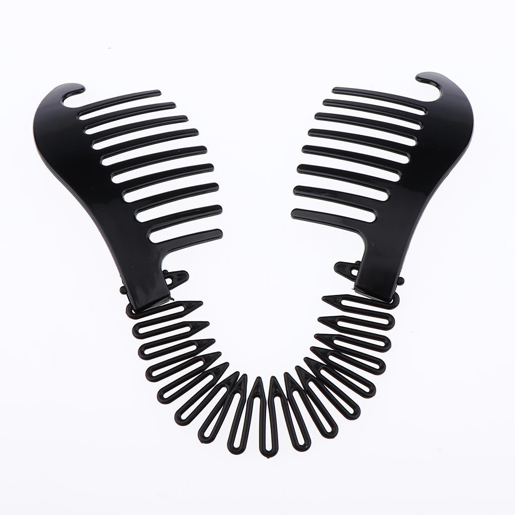 6x Interlocking Banana Combs Hairclip French Side Combs Holder Bendable Updo Hair Clip Elastics Ties - Brown + Black, 16x7cm