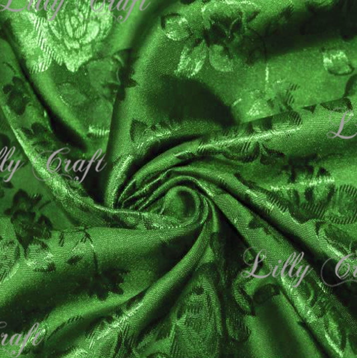 Green Brocade Jacquard Satin Fabric 58”/60” Inches Wide Sold By The
