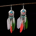 thumbnail image 3 of Boho Long Enamel Feather Dangle Drop Statement Stud Earring for Women Bohemian Ball Beaded Turquoise Tassel Dangling Link Piercing Fish Hook Earrings Ethnic Style Vintage Jhumka Jhumki Party, 3 of 12
