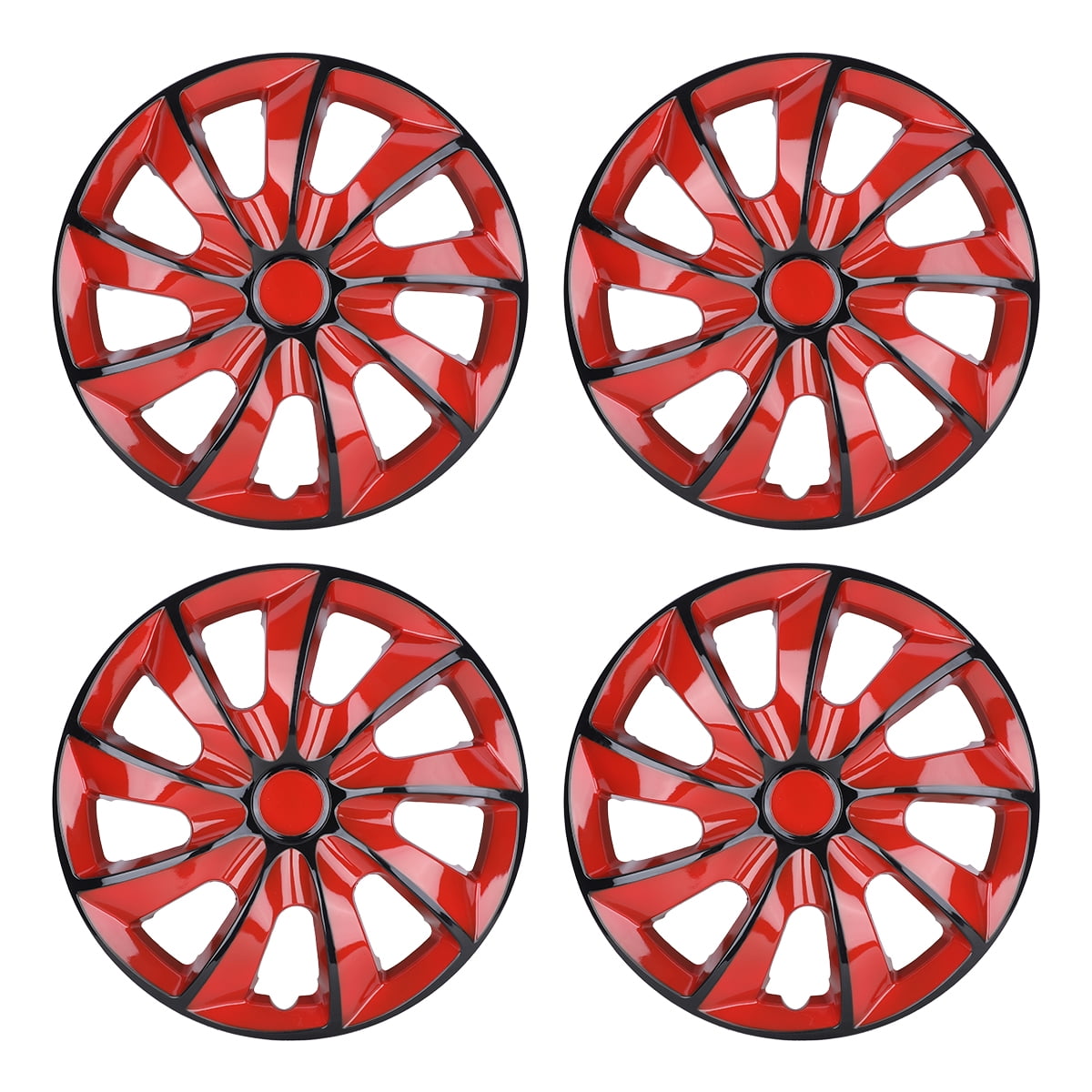15 inch Set of 4 Universal Hubcap Black Lacquer & Red Lacquer Wheel Cover for Cars - [Only Fit Iron Hub - Steel Wheel] - Fits Toyota, Honda, Volkswagen, Chevy, Chevrolet, Dodge, Ford, and Most Cars