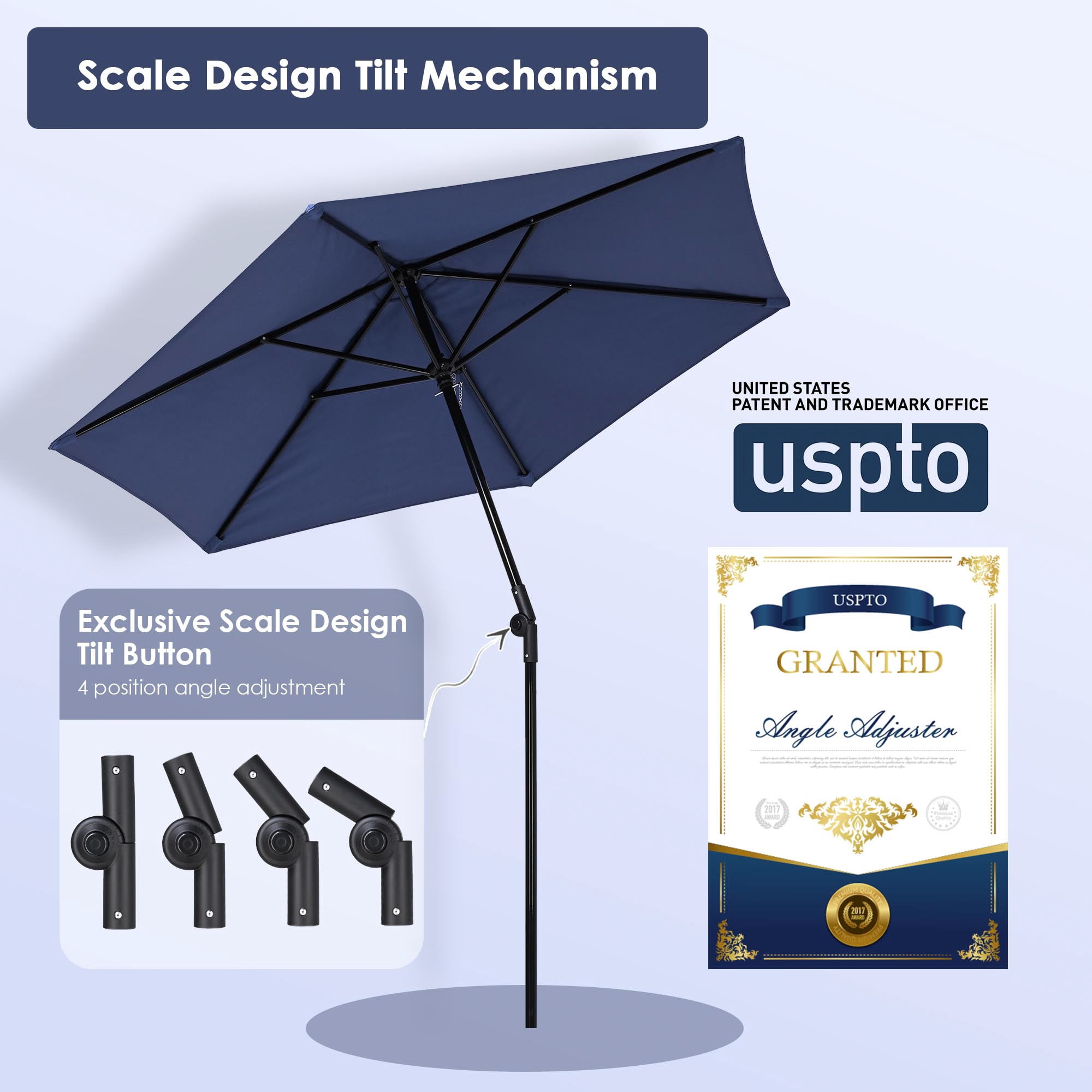 Yescom 7.5 Ft Outdoor Patio Umbrella 6 Ribs with Scale Tilt Button Strap UV30+ Sunshade Garden Parasol for Yard Deck Market Pool Navy Blue