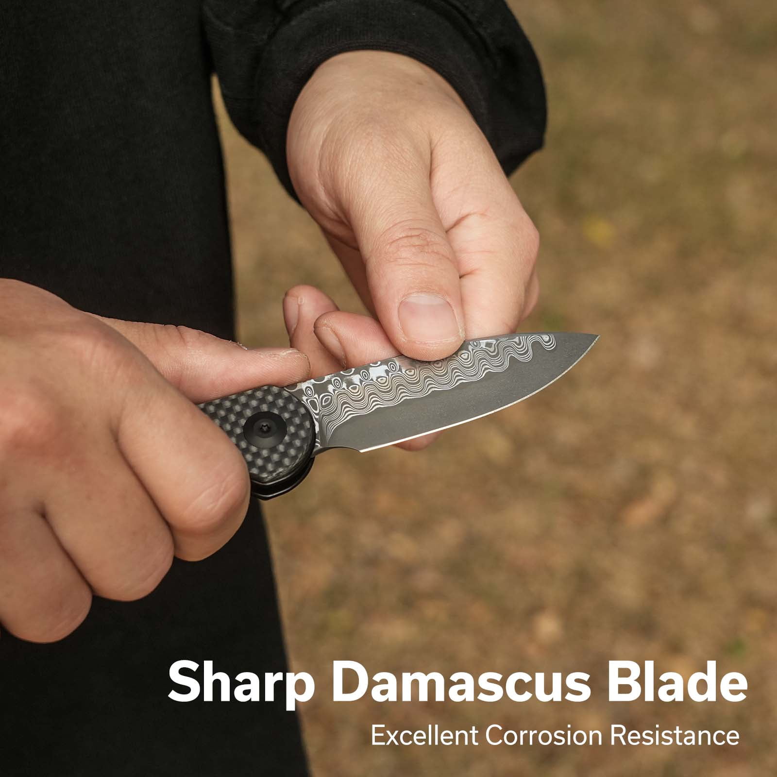 CIVIVI Elementum Slip Joint Pocket Knife, Folding Knife with 2.96" Damascus Blade Twill Carbon Fiber Handle C18062AJ-DS1