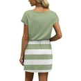 thumbnail image 3 of WTOBBY Women's Summer V-Neck Casual Short Sleeve Drawstring Waist Pocket Striped Patchwork Dresses for Boho Style and Daily Comfort,Light Green L, 3 of 4