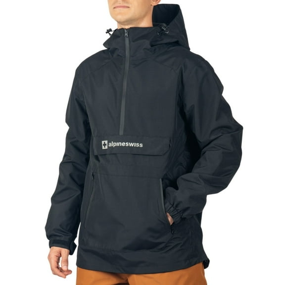 Alpine Swiss Mens Snowboard Jacket 10K Waterproof Hooded Ski Shell Anorak Windproof Pullover Winter Sport Coat BLK 2XL