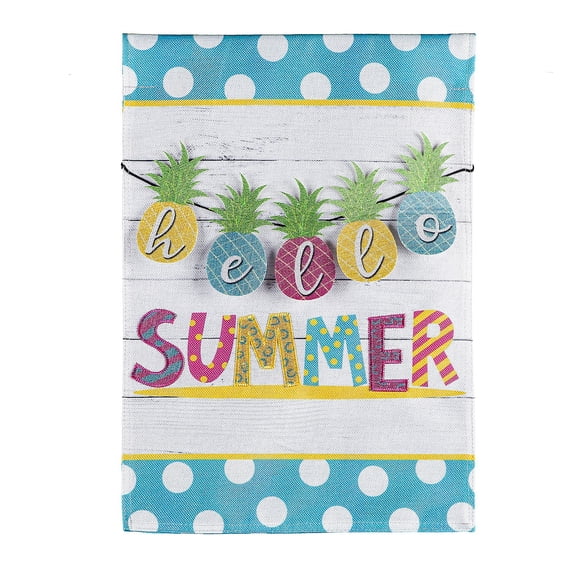 Hello Summer Pineapple Banner Garden Burlap Flag