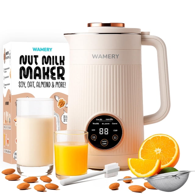 Wamery 32oz Nut Milk Maker Machine - Plant‑Based Milk Maker for Almond, Oat & Soy, Automatic Heated Programs, Self‑Cleaning, Delay Start,