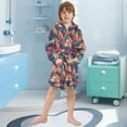 thumbnail image 5 of FORMRS Niños Bathrobe Unisex Hooded Robe Soft Plush Pajamas Sleepwear, Size 10-12T, Blue Vibrant Leaves Pattern, 5 of 7