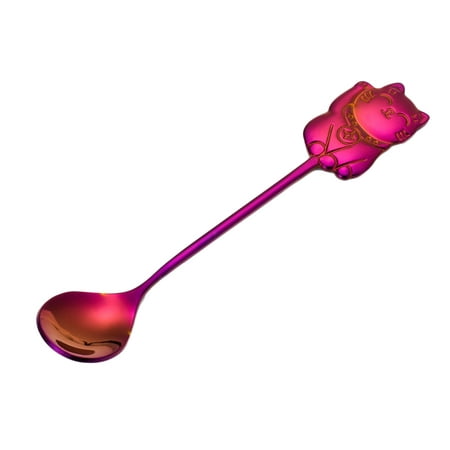 

304 Stainless Steel Luck Cat Coffee Stirring Spoon Cartoon Dessert Spoon for Eating Dinner Kitchen (Purple)