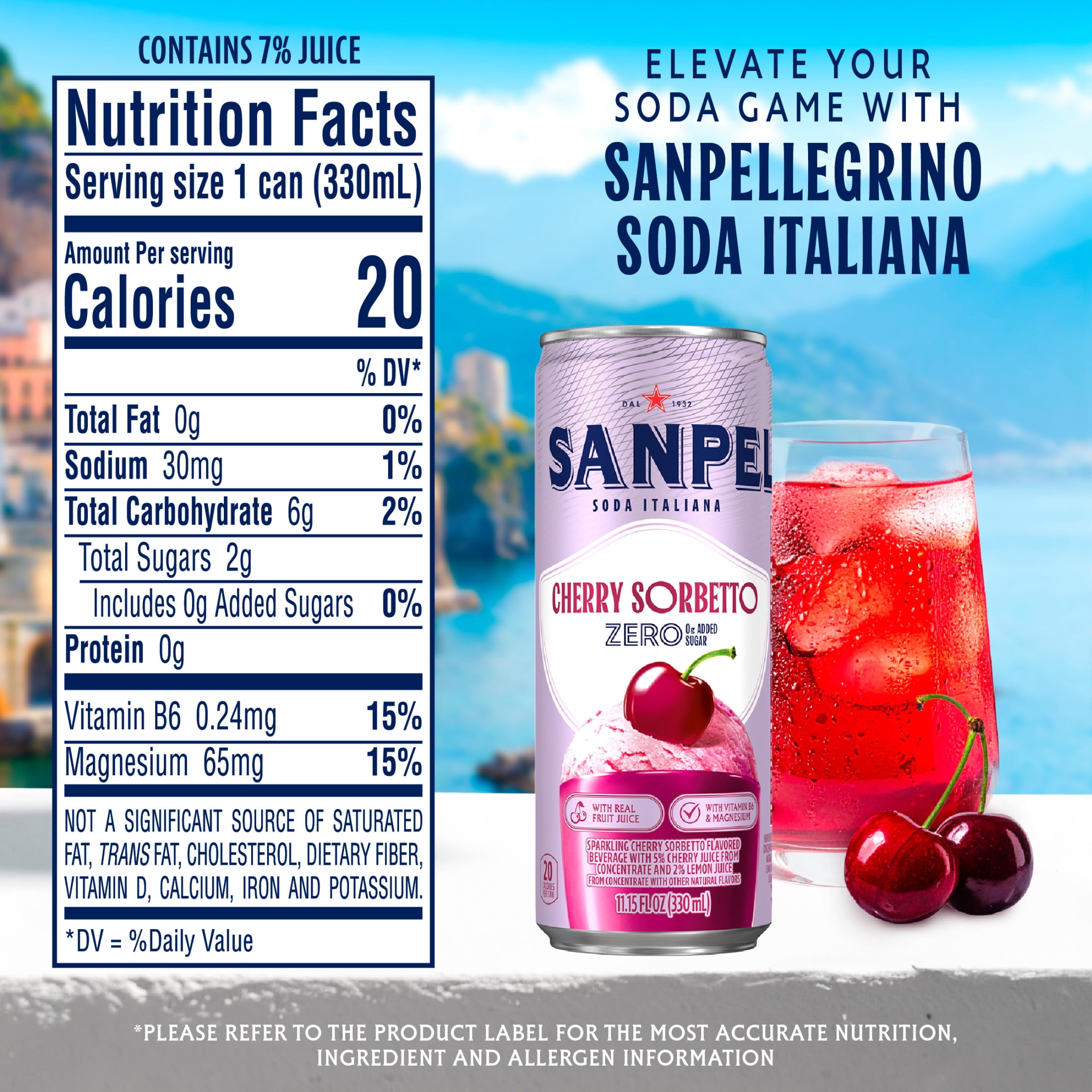 Sanpellegrino Soda Italiana Cherry Sorbetto, 0g Added Sugar, Italian Sparkling Soda 66.954 fl oz