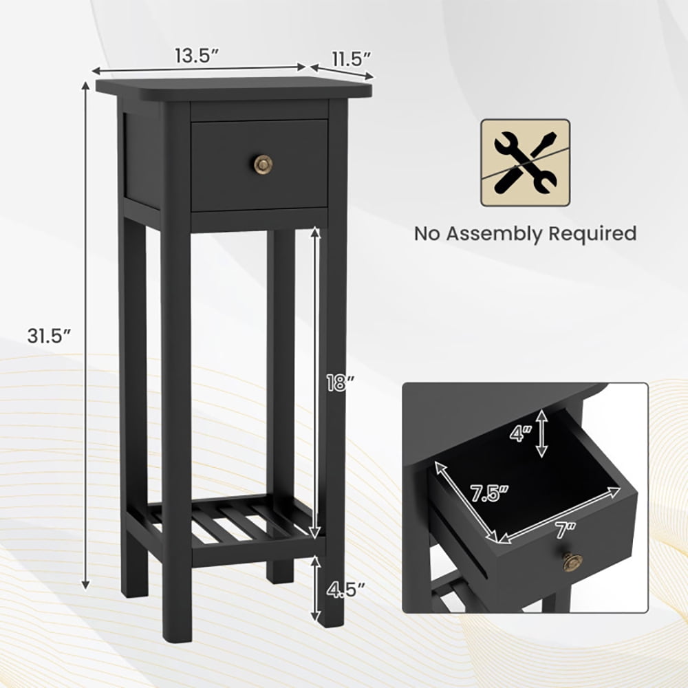 Finihen End Table, Nightstand, 2 Tier Slim Nightstand Bedside Table with Drawer Shelf, Sofa Side Table, Bed Side Table, for Living Room, Bedroom, Black Finihen End Table, Nightstand, 2 Tier Slim Nightstand Bedside Table with Drawer Shelf, Sofa Side Table, Bed Side Table, for Living Room, Bedroom, Black