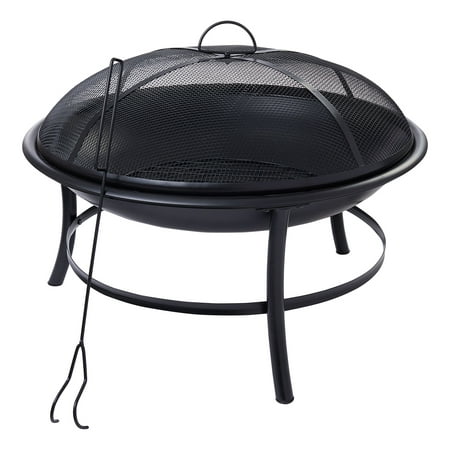 Mainstays 26" Round Iron Outdoor Wood Burning Fire Pit, Black