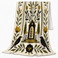 thumbnail image 2 of Gothic Folk Art Birdhouse Gold Moon Black Crows, Mystical Bird Art Scene, Warm Flannel Blanket for Sunroom and Reading Nook, Bird Lovers Housewarming Gift, Artistic Home Decor, 2 of 9
