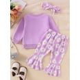 thumbnail image 3 of Nygoyerh Newborn Baby Girl Outfits Letter Print Long Sleeve Sweatshirt + Daisy Print Flared Pants + Headband 3PCS Set Fall Infant Clothing for 6M-4T, 3 of 9