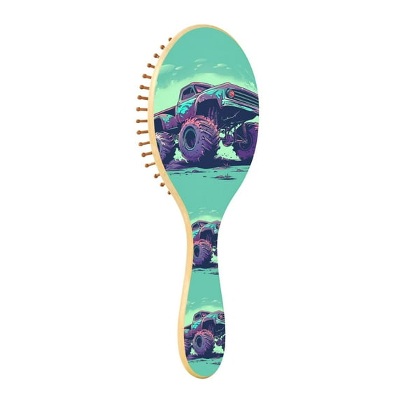 JSTEL Monster Truck Hair Brush for Women Men Natural Wood Detangler Brushes for All Hair Types Hairbrush for Wet & Dry