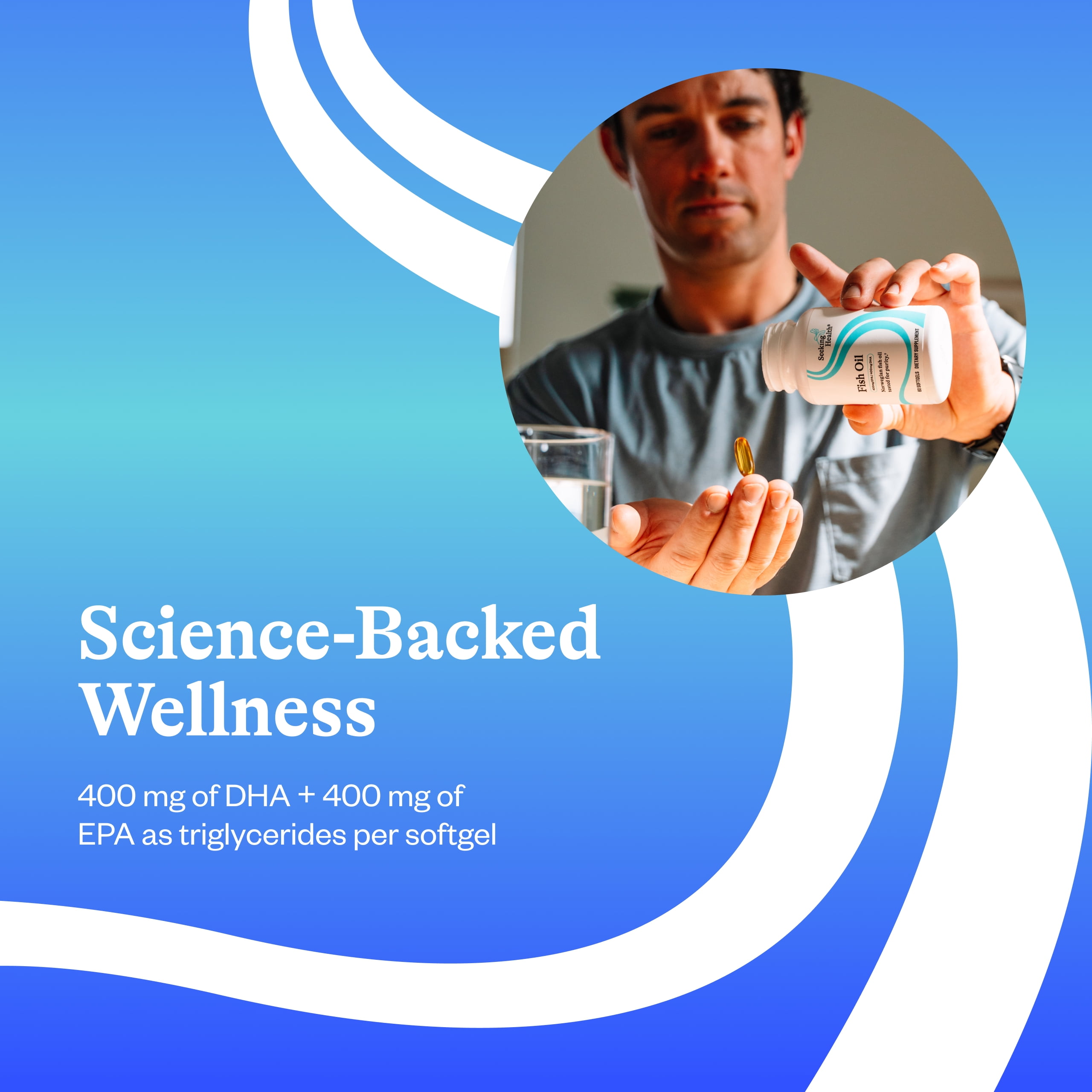 Seeking Health Fish Oil 400mg EPA / 400mg DHA Norwegian fish oil tested for purity. 60 Softgels