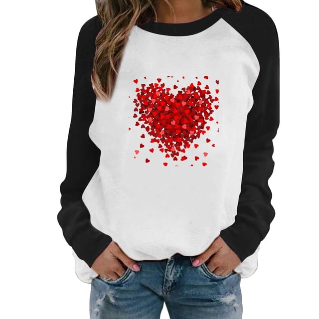 Gibobby Sudadera con forro polar Mujer Blusa con capucha y cuello redondo con estampado de amor para el día de San Valentín para mujer (Negro, XL)