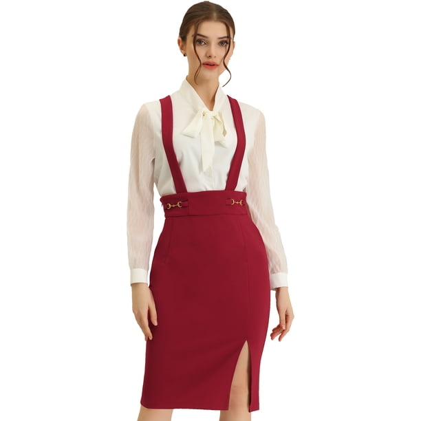 Falda de cintura alta con tirantes ajustables para mujer Borgoña XL