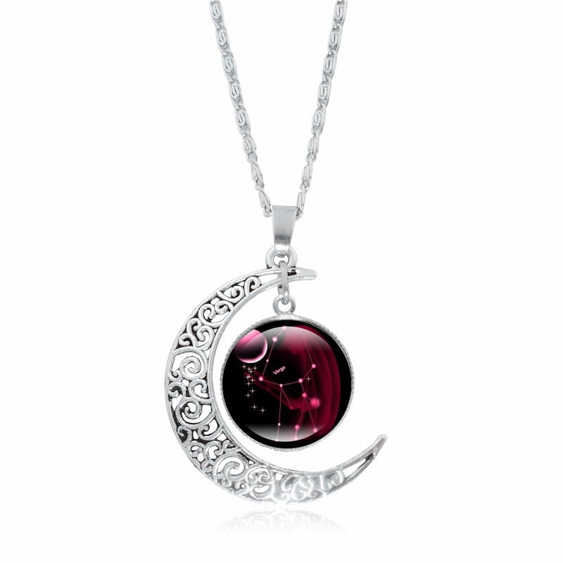 12 Constellation Zodiac Moon Necklace 